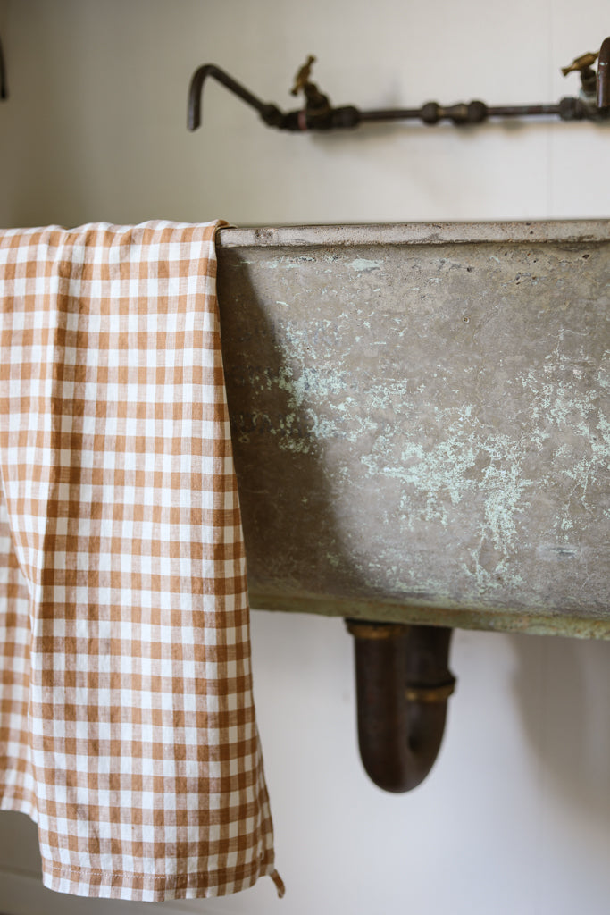 French Linen Tea Towel (Toffee Gingham)