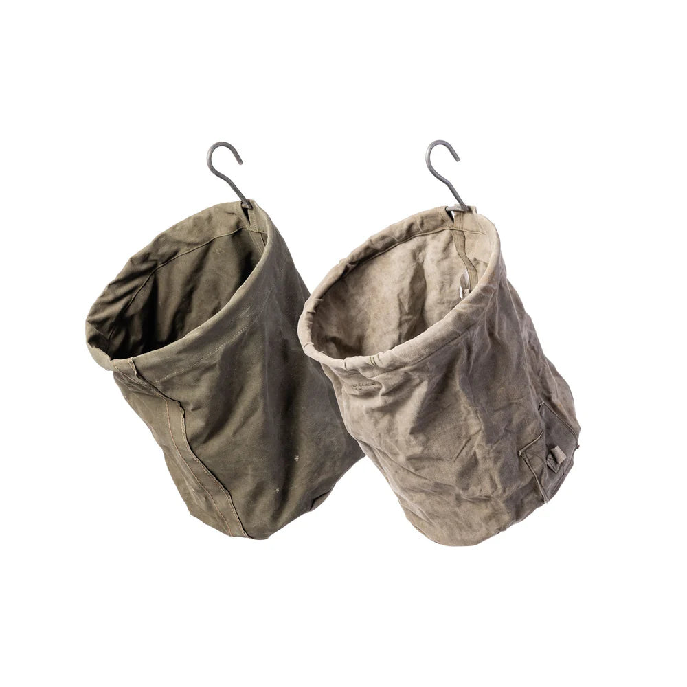 Vintage Tent Fabric Hook Basket / Large