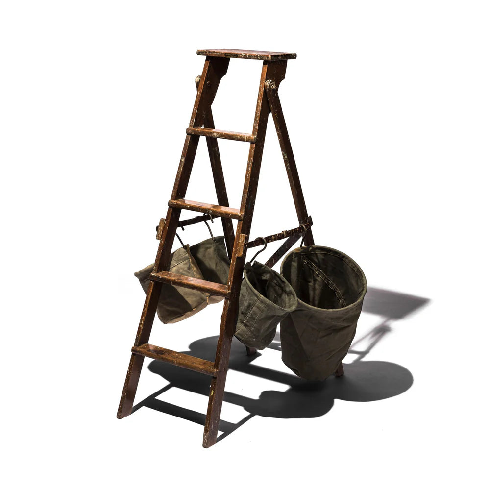 Vintage Tent Fabric Hook Basket / Large