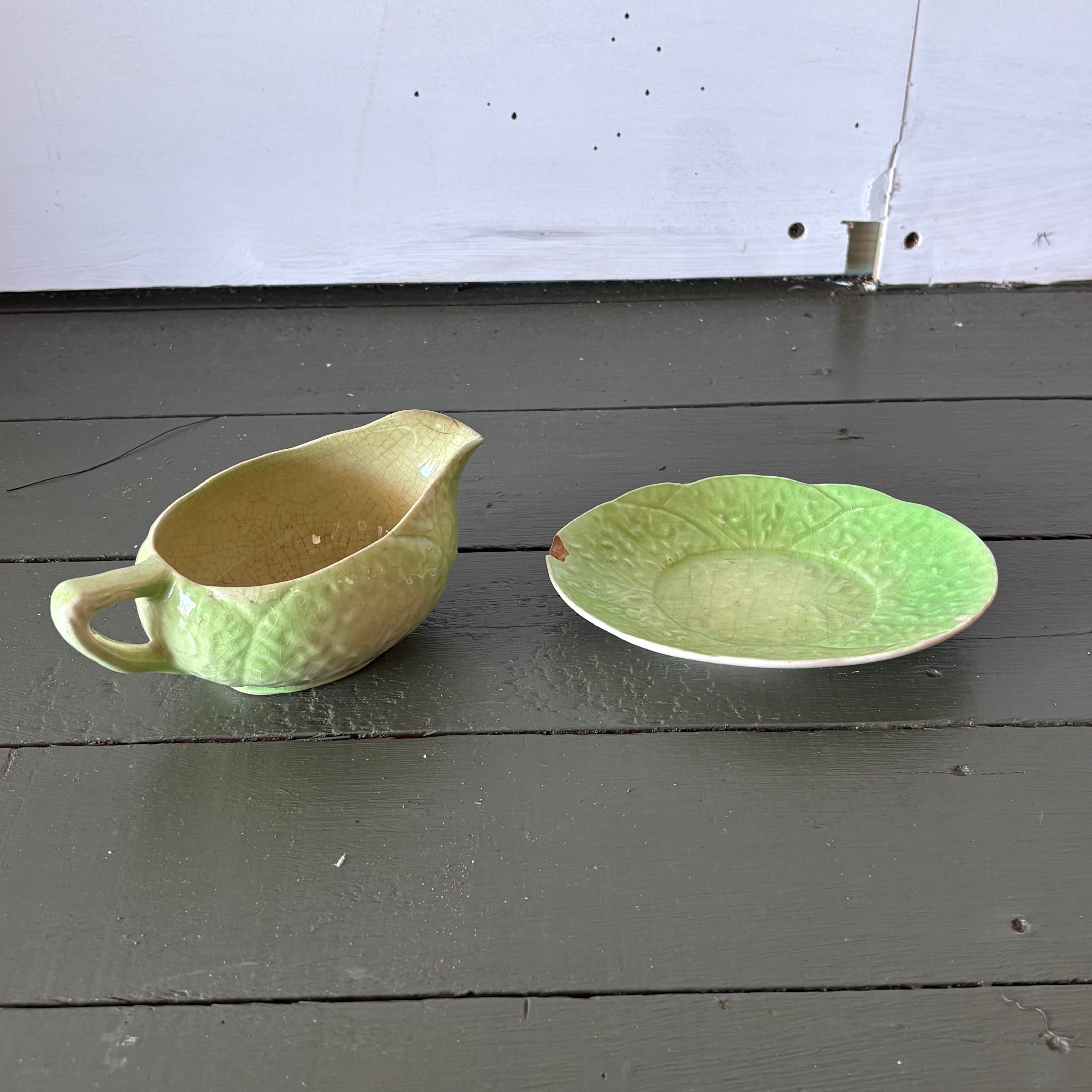 Cabbage Leaf Gravy Boat and Plate