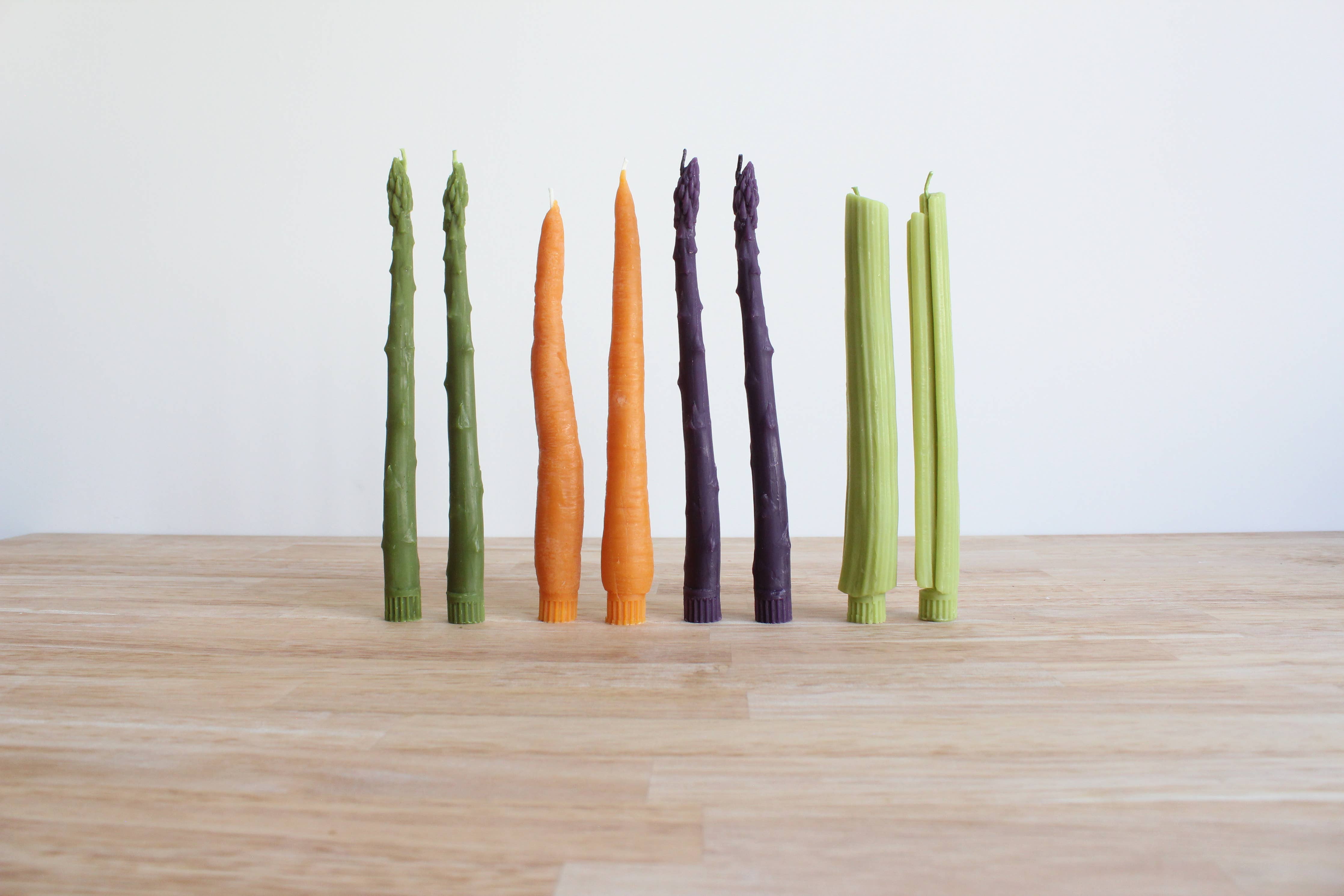 Purple Asparagus Beeswax Candle Taper Pair