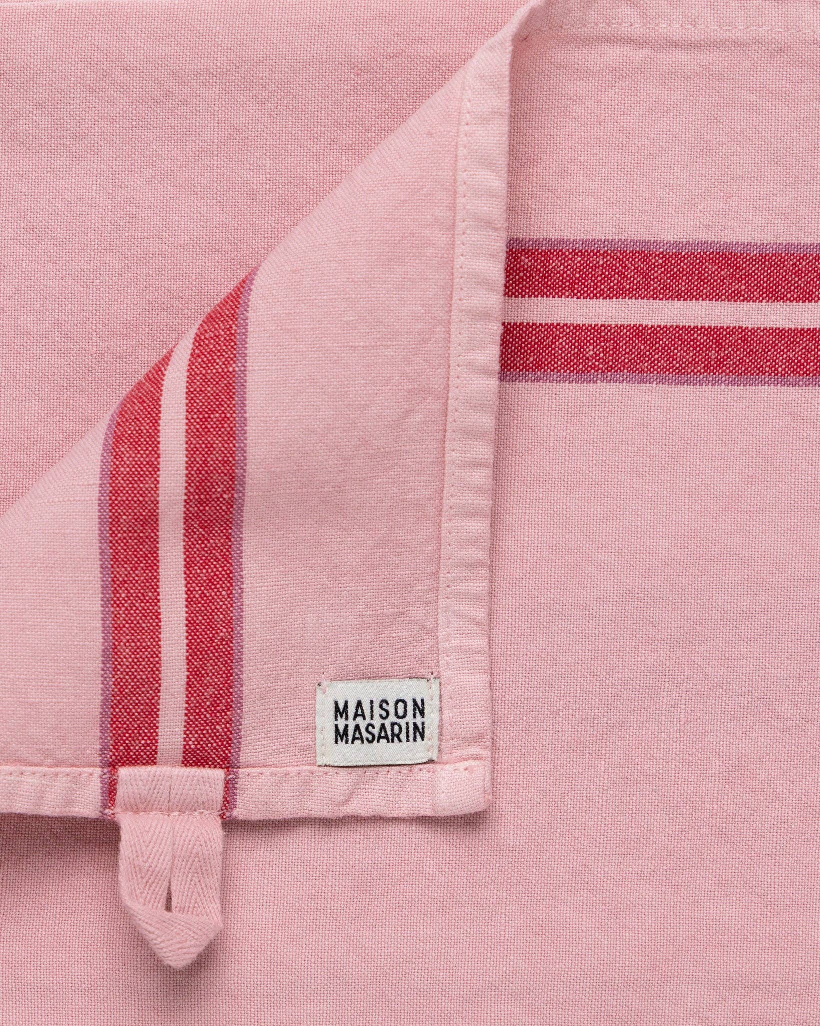 Linen-cotton tea towel: Natural / Pink and red stripes