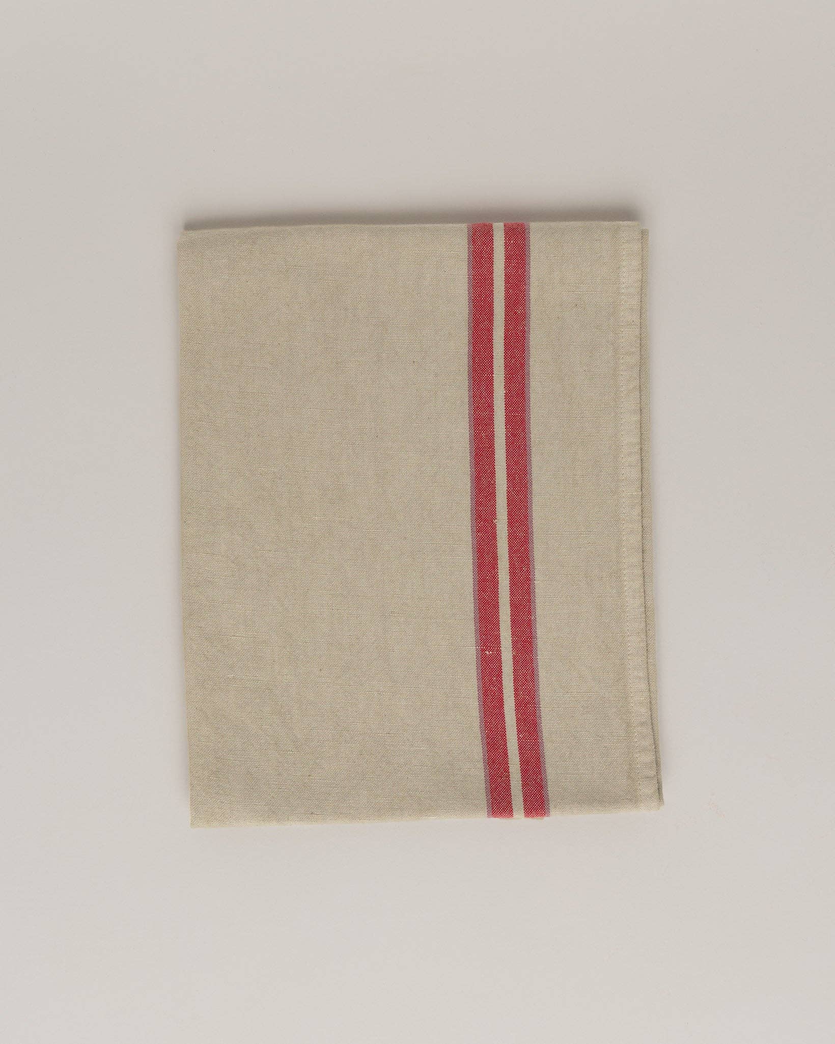 Linen-cotton tea towel: Natural / Pink and red stripes
