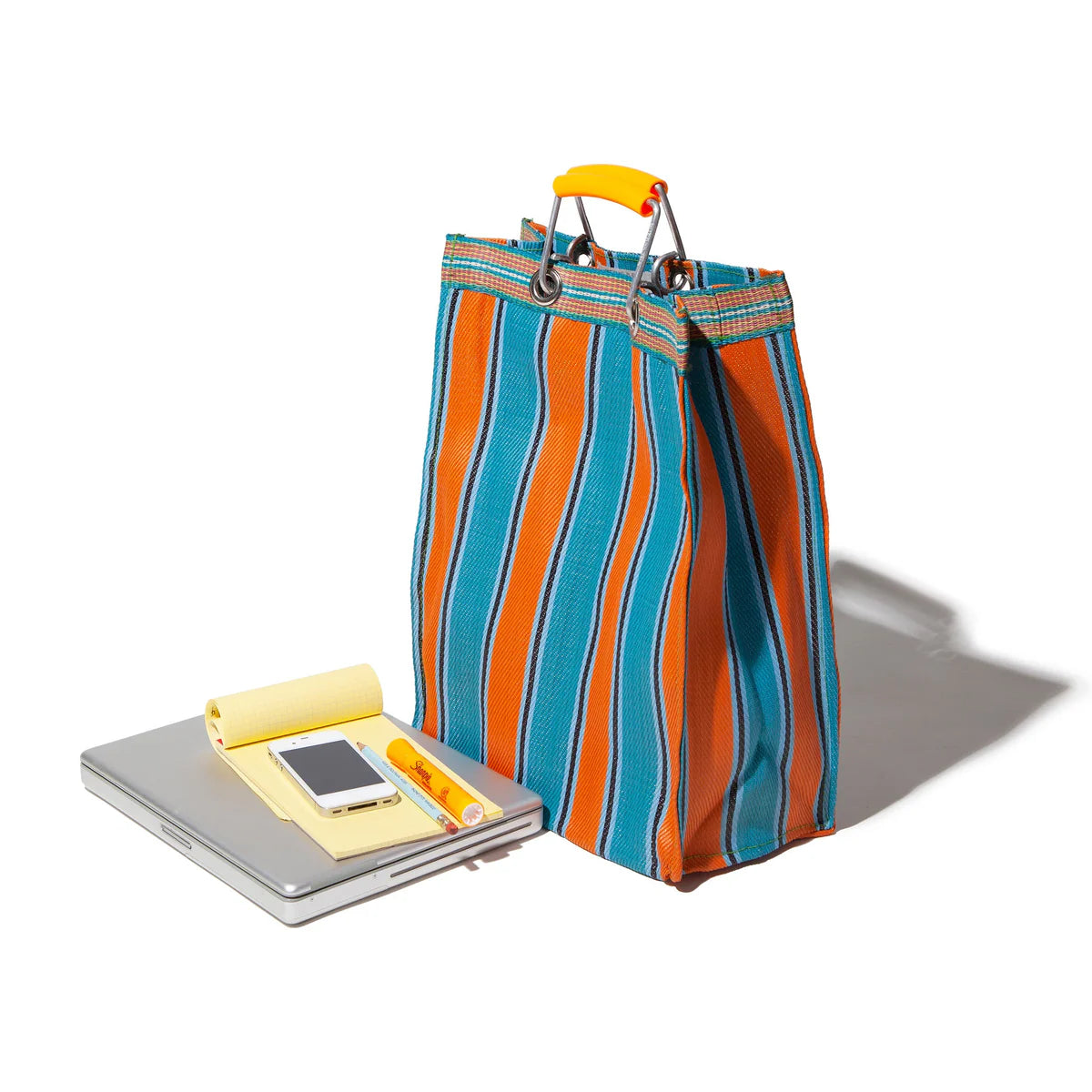 Recycled Plastic Stripe Bag / Rectangle D15 - Orange x Blue
