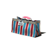 Recycled Plastic Stripe Bag / Wide - Red x Blue