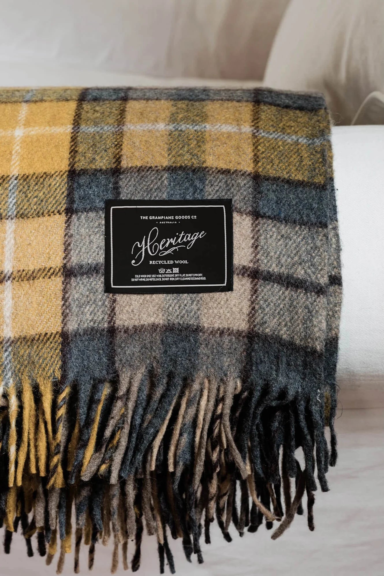Recycled Wool Tartan Blanket: Gold