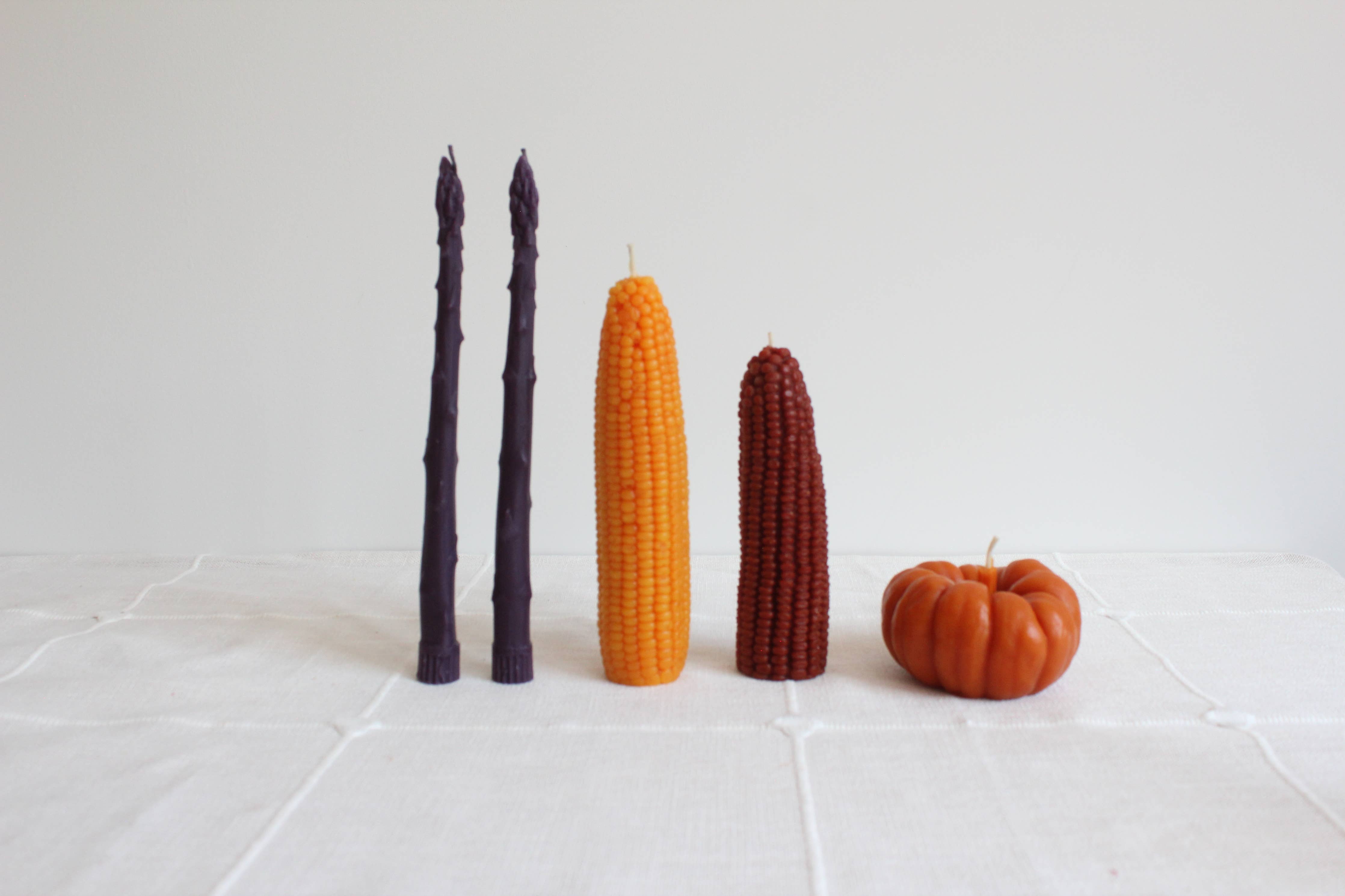 Purple Asparagus Beeswax Candle Taper Pair