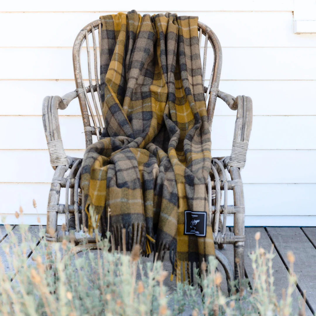 Recycled Wool Tartan Blanket: Gold