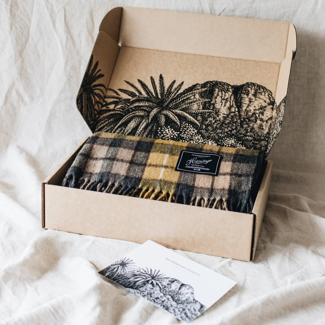Recycled Wool Tartan Blanket: Gold