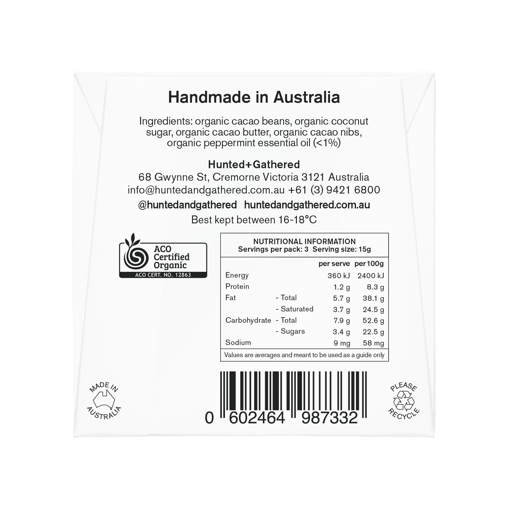Mint + Nibs Chocolate Bar 45g