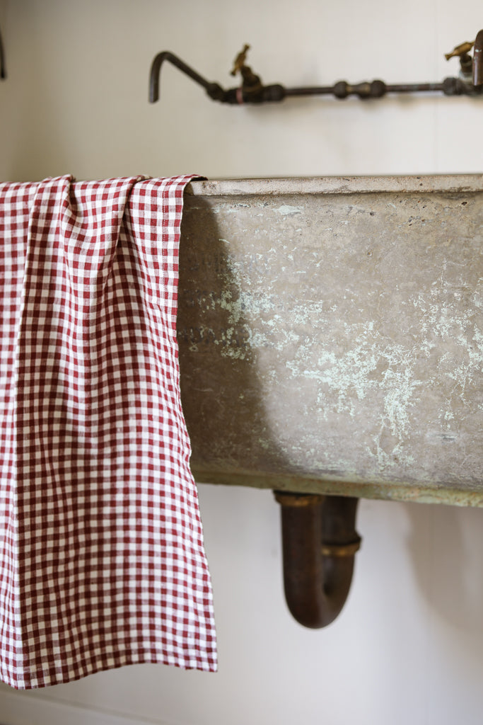French Linen Tea Towel (Mulberry Gingham)