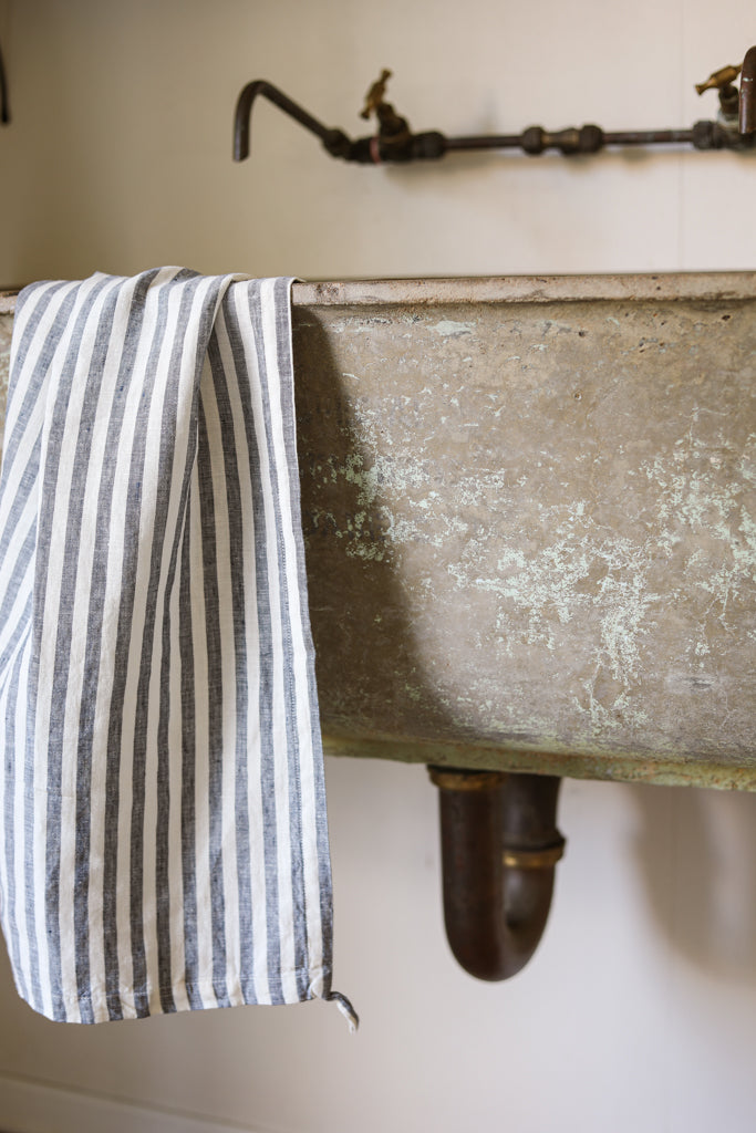 French Linen Tea Towel (Navy Stripe)