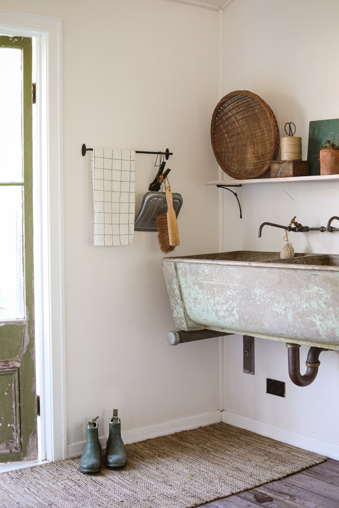 French Linen Tea Towel (Black Grids)