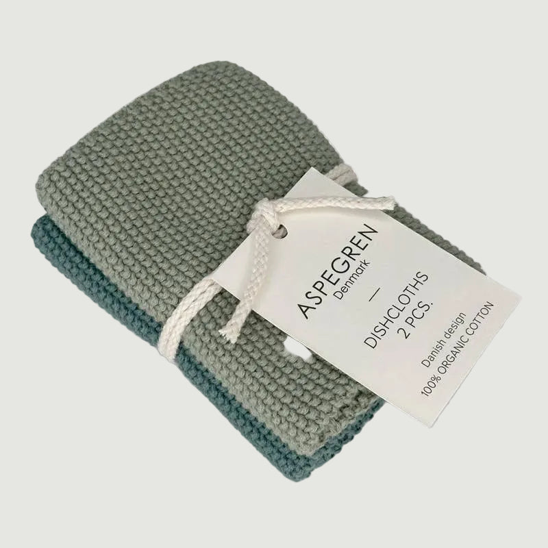 Organic Cotton Dishcloths: Set of 2 Knitted Green
