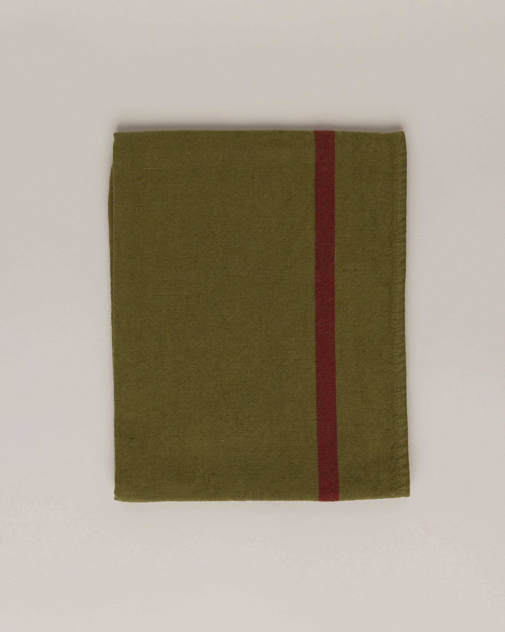 Linen-cotton tea towel: Chartreuse / Red stripe