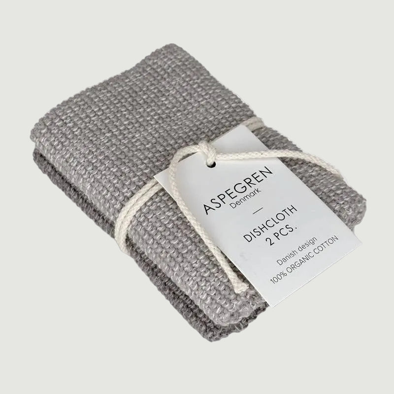 Organic Cotton Dishcloths: Set of 2 Knitted Gray