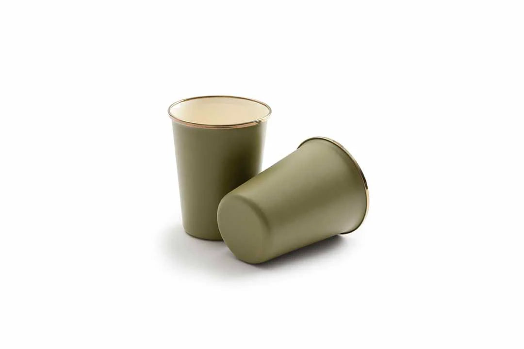 Enamel 2-Tone Tall Cup Set - Olive Drab