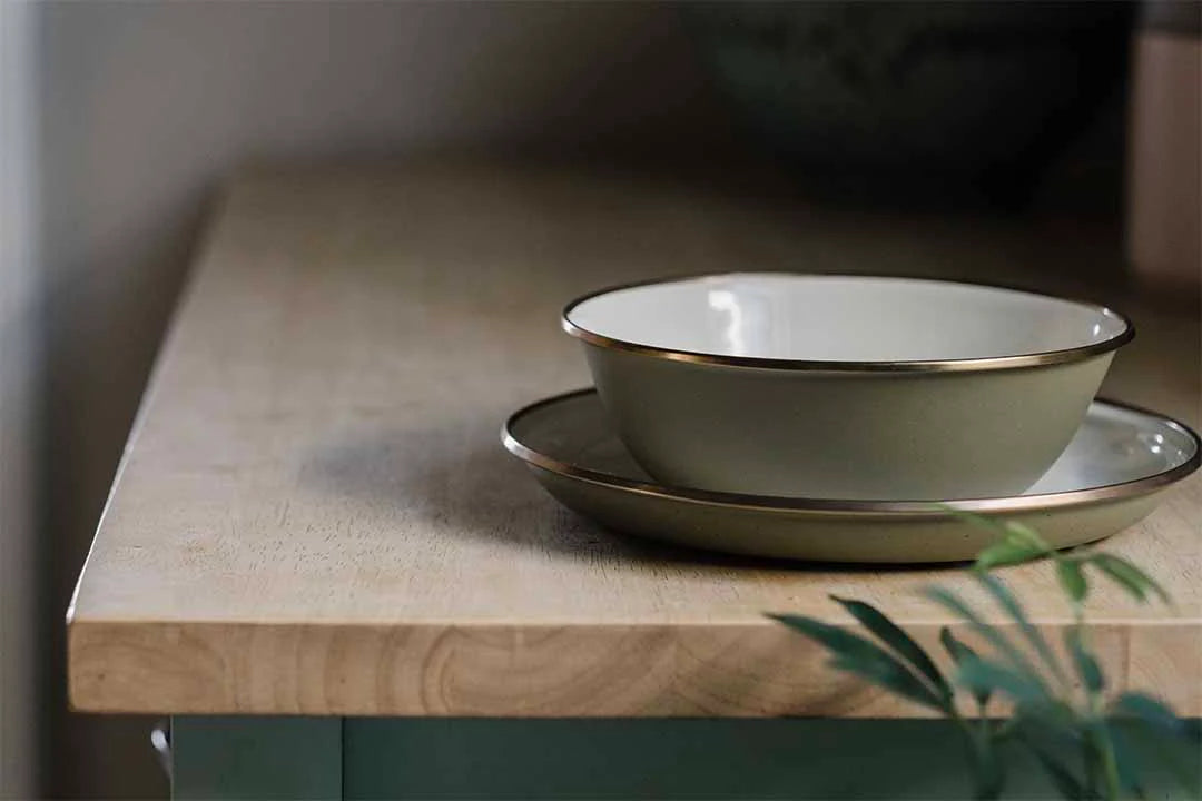 Enamel 2-Tone Bowl Set - Olive Drab