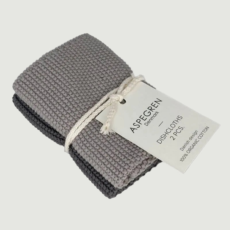 Organic Cotton Dishcloths: Set of 2 Knitted Dark Gray