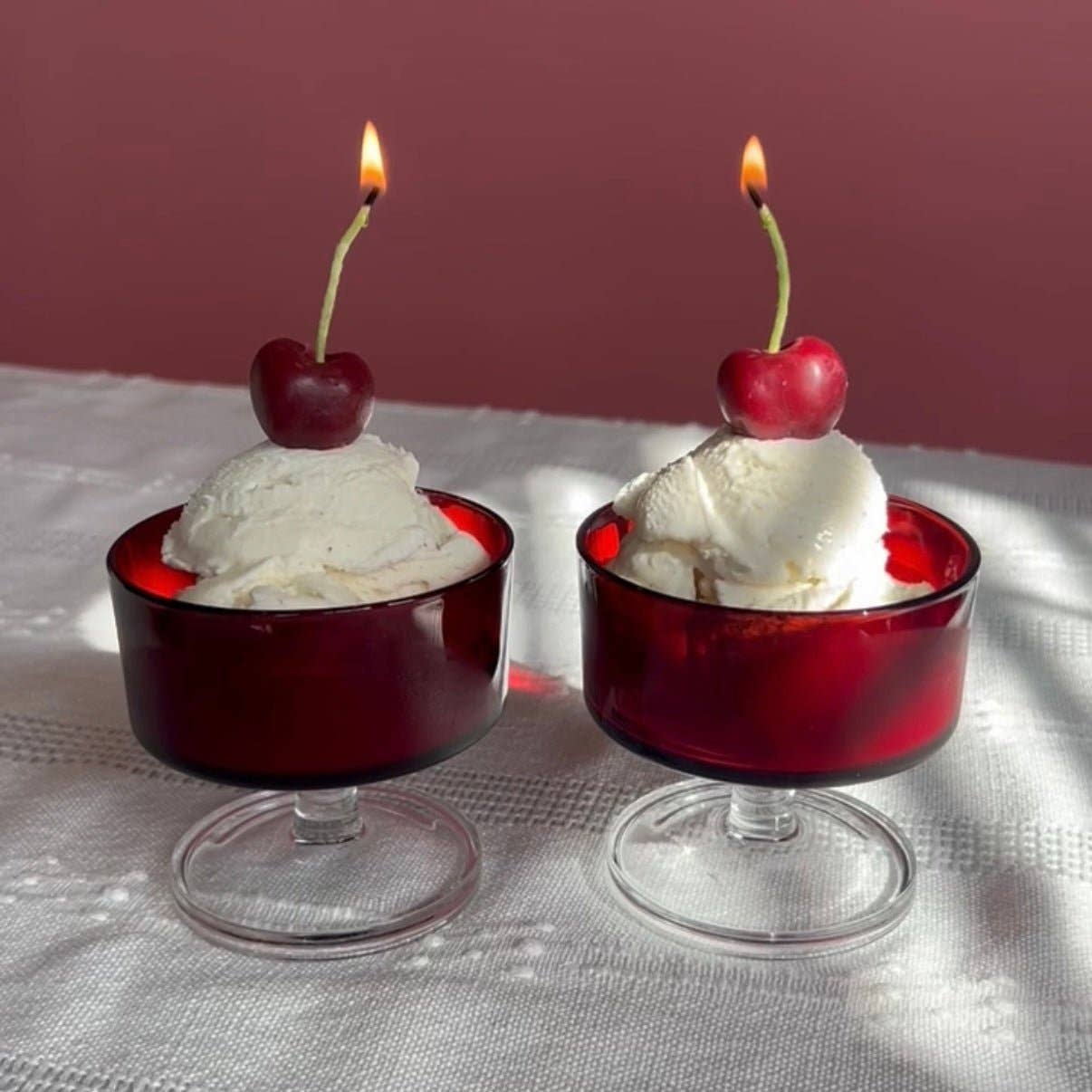 Dark Red Cherry Beeswax Birthday Candles: 10