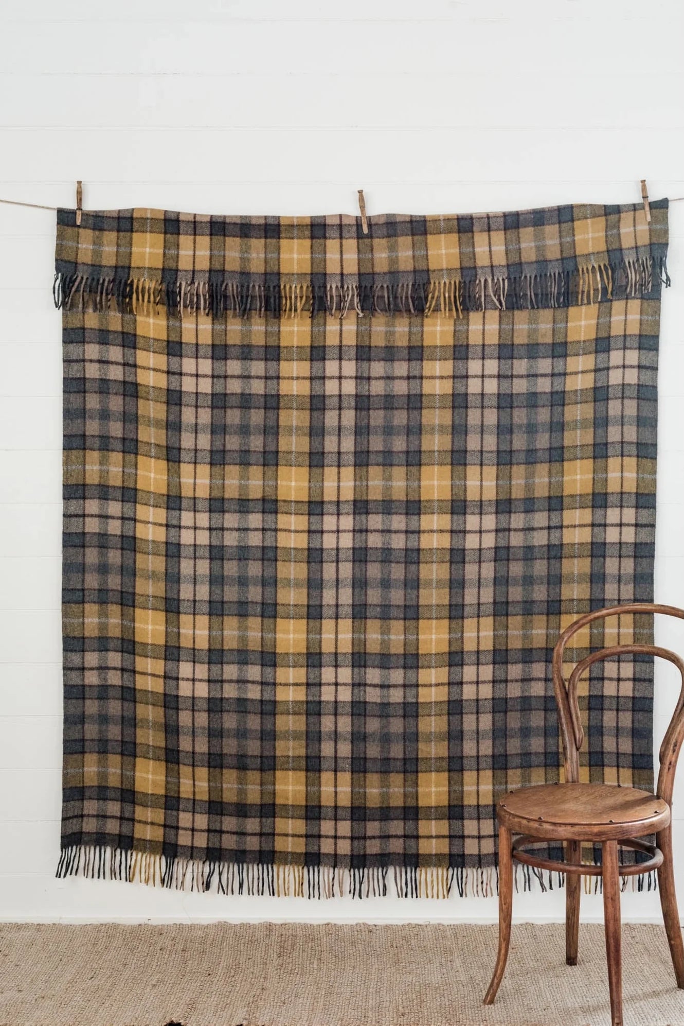 Recycled Wool Tartan Blanket: Gold